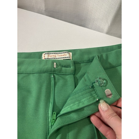 Flying Tomato Wide Leg Green Pants Women Size Large Green Retro Stretch Fit Soft - Picture 3 of 5